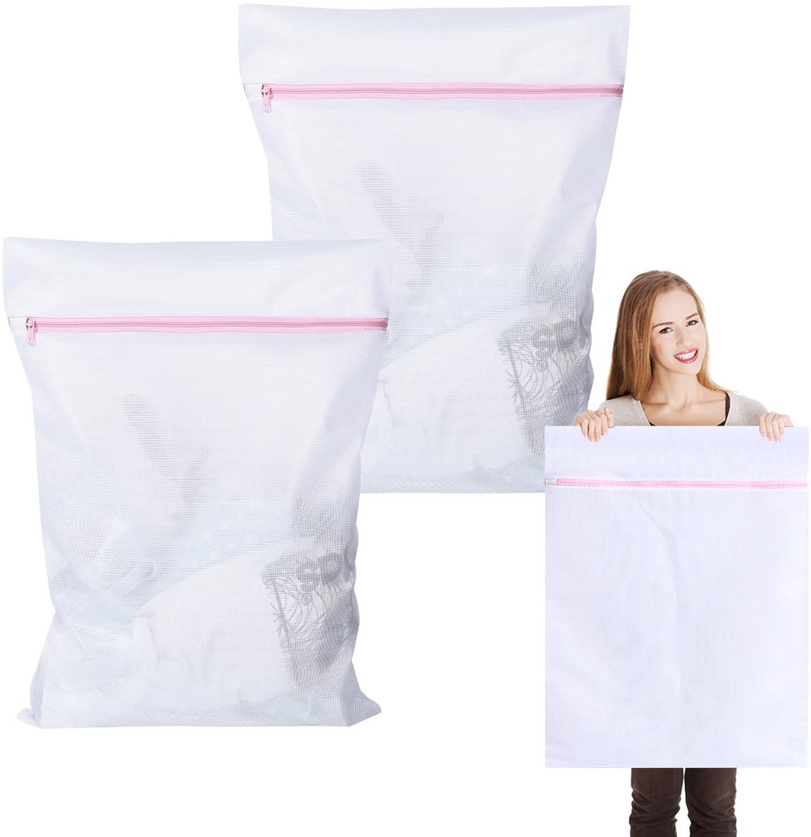 Solidchoice - 2 Stuks XL Waszakken met Rits voor de Wasmachine 60x80cm