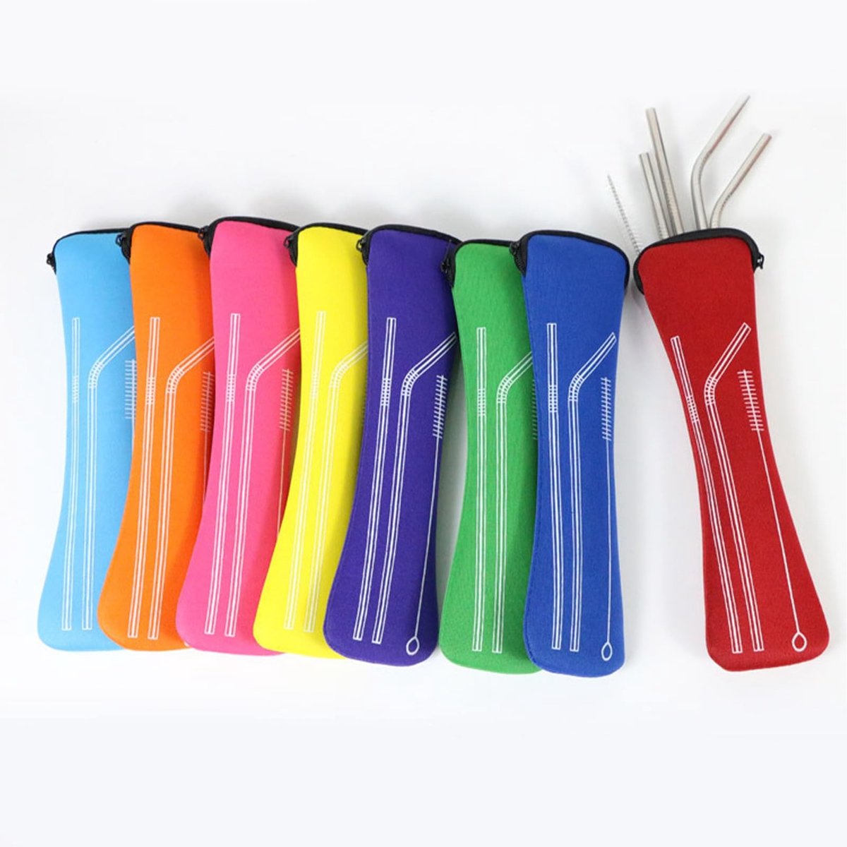 Solidchoice - Set van 7 Herbruikbare Rietjes met Opbergzakken