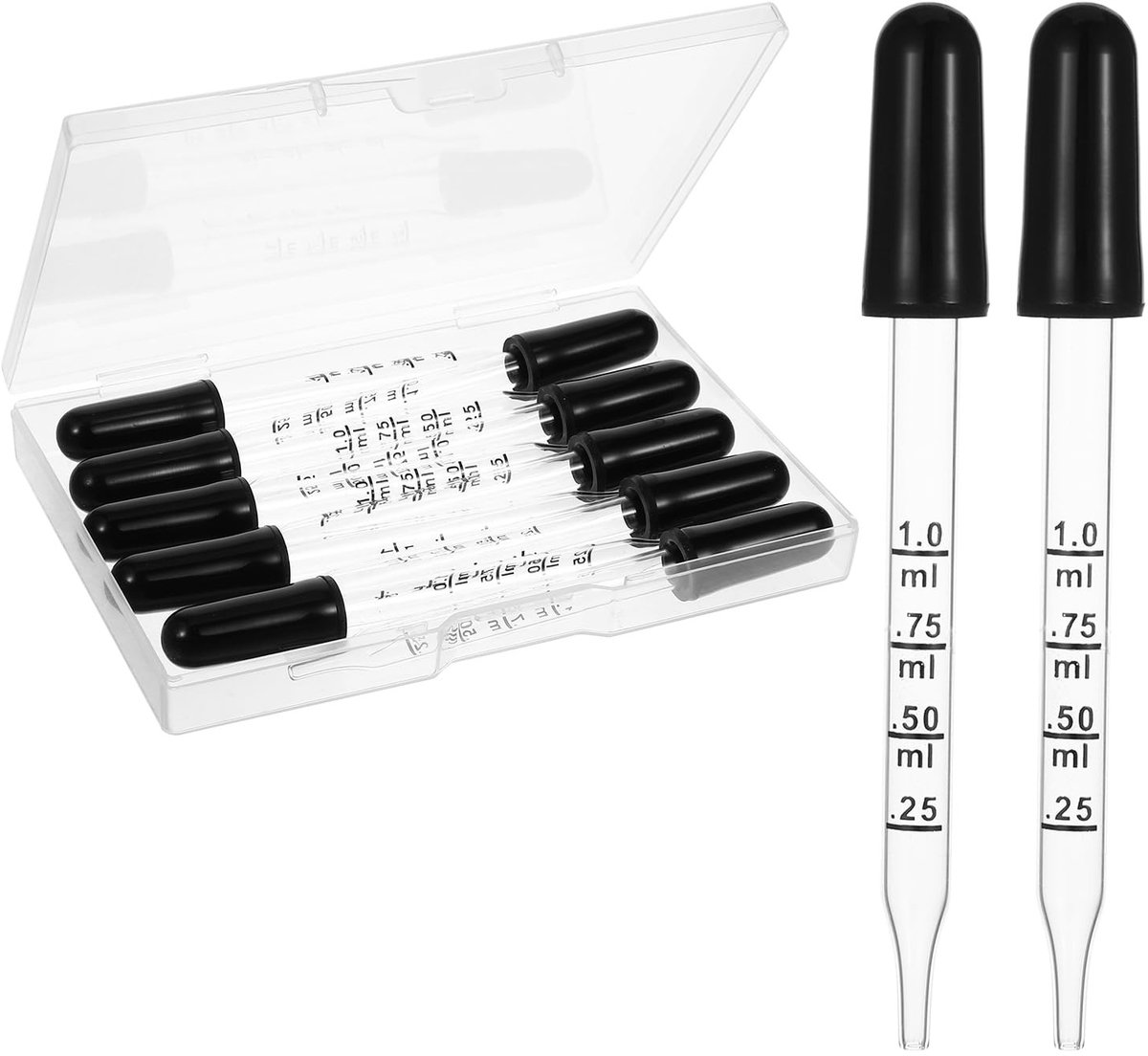Solidchoice - Set van 10 Glazen Pipetten 1 ml met Siliconen Druppelaar