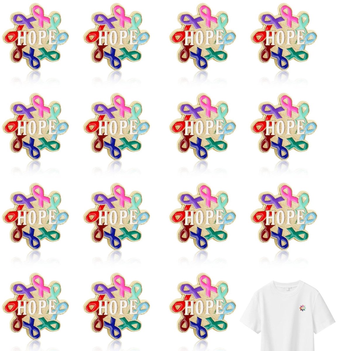 Solidchoice - Set van 15 Kleurige Ribbons voor Kankerbewustzijn, Geschikt voor Mannen en Vrouwen