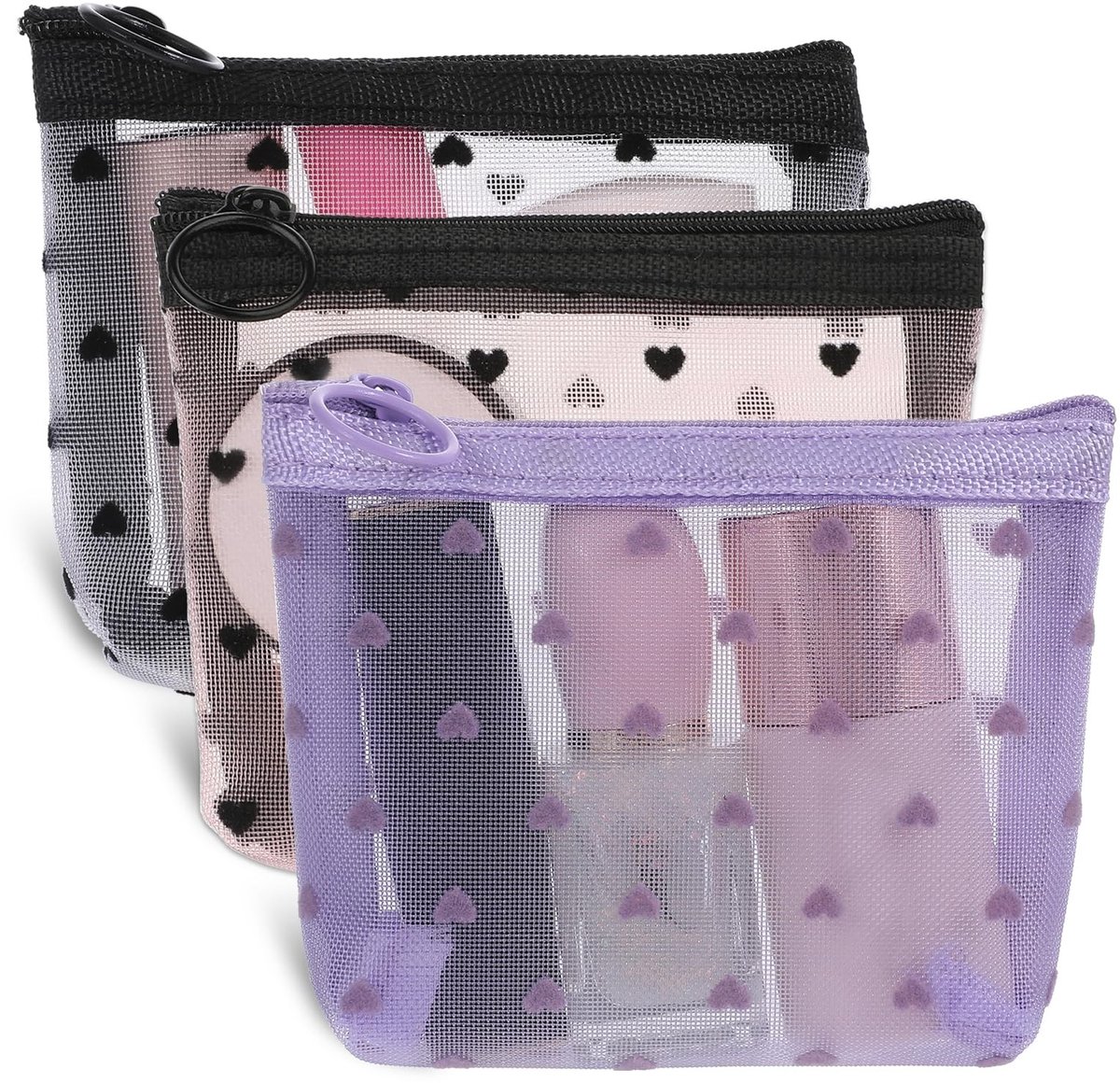 Solidchoice - Set van 3 Mini Cosmetische Tassen met Hartprint