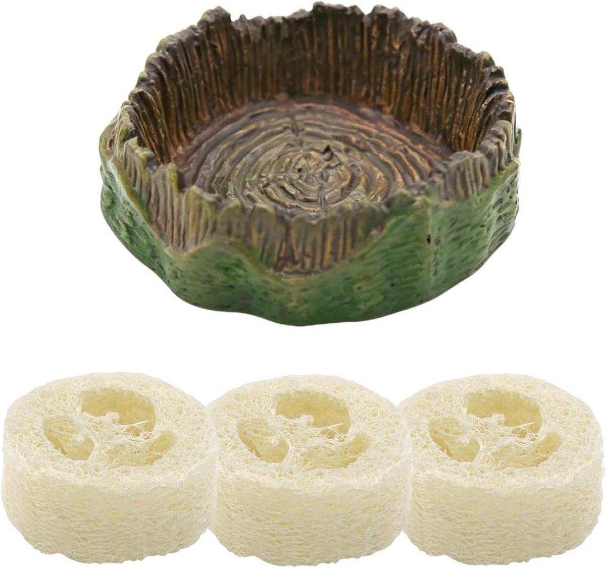 Waterschaal Voederbak - Reptielen Drinkbak - Hydratatie Terrarium - Natuurlijke Luffa - 7x7x2 cm - Bruin