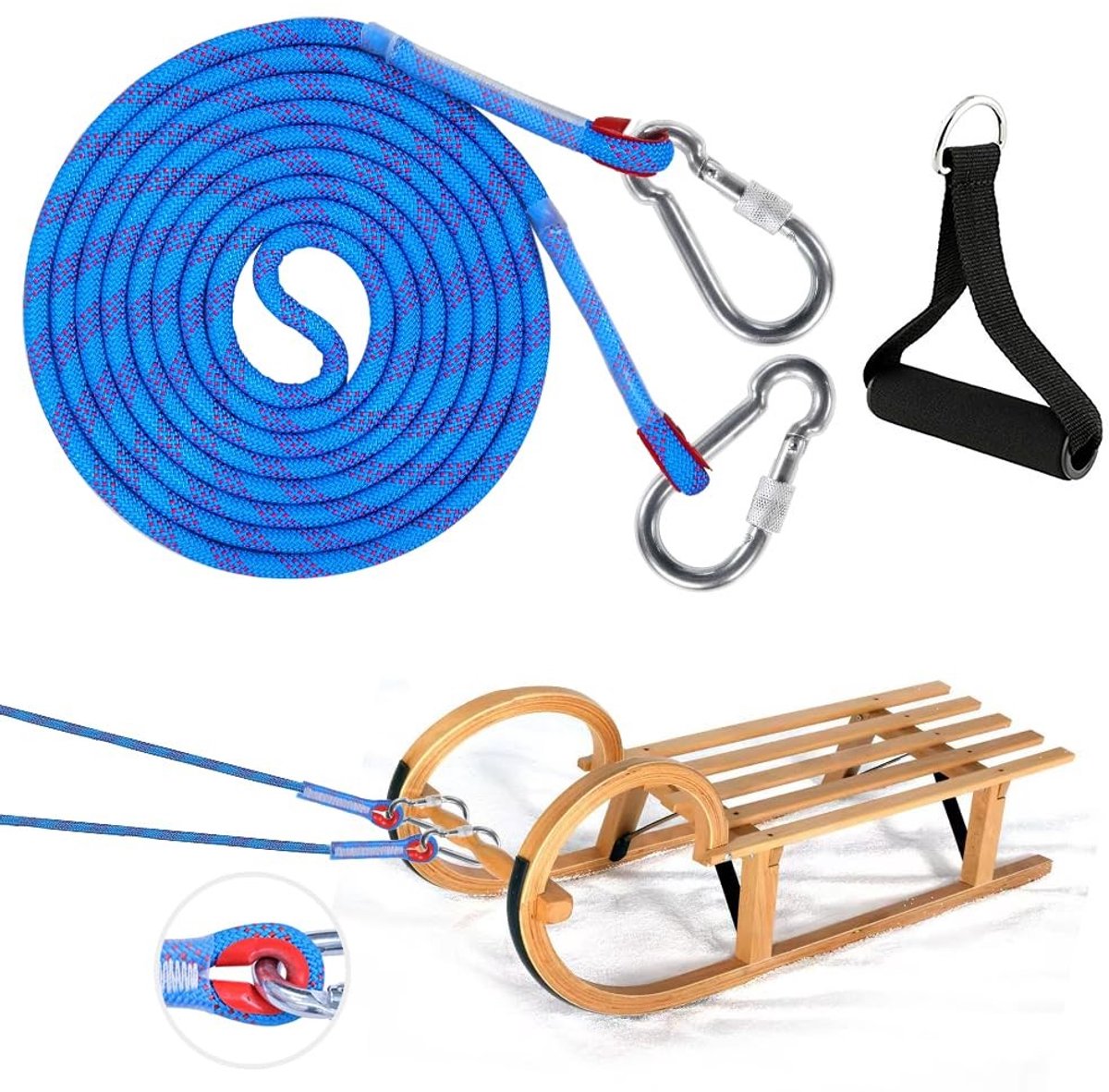 Solidchoice - Dikke Sledetouw met Carabiner 4m voor Sleeën