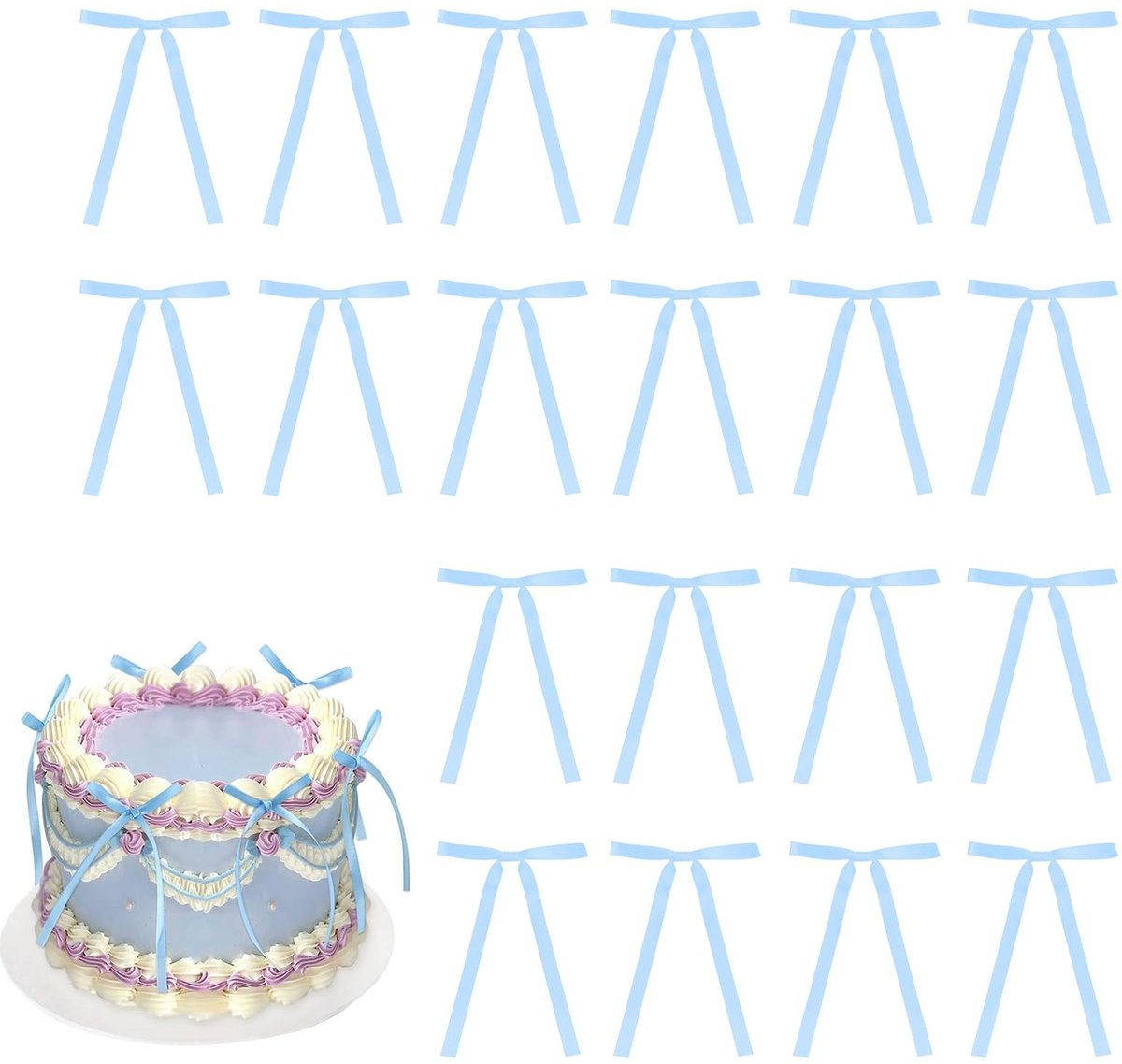 Solidchoice - Set van 20 Blauwe Cupcake Toppers met Strik