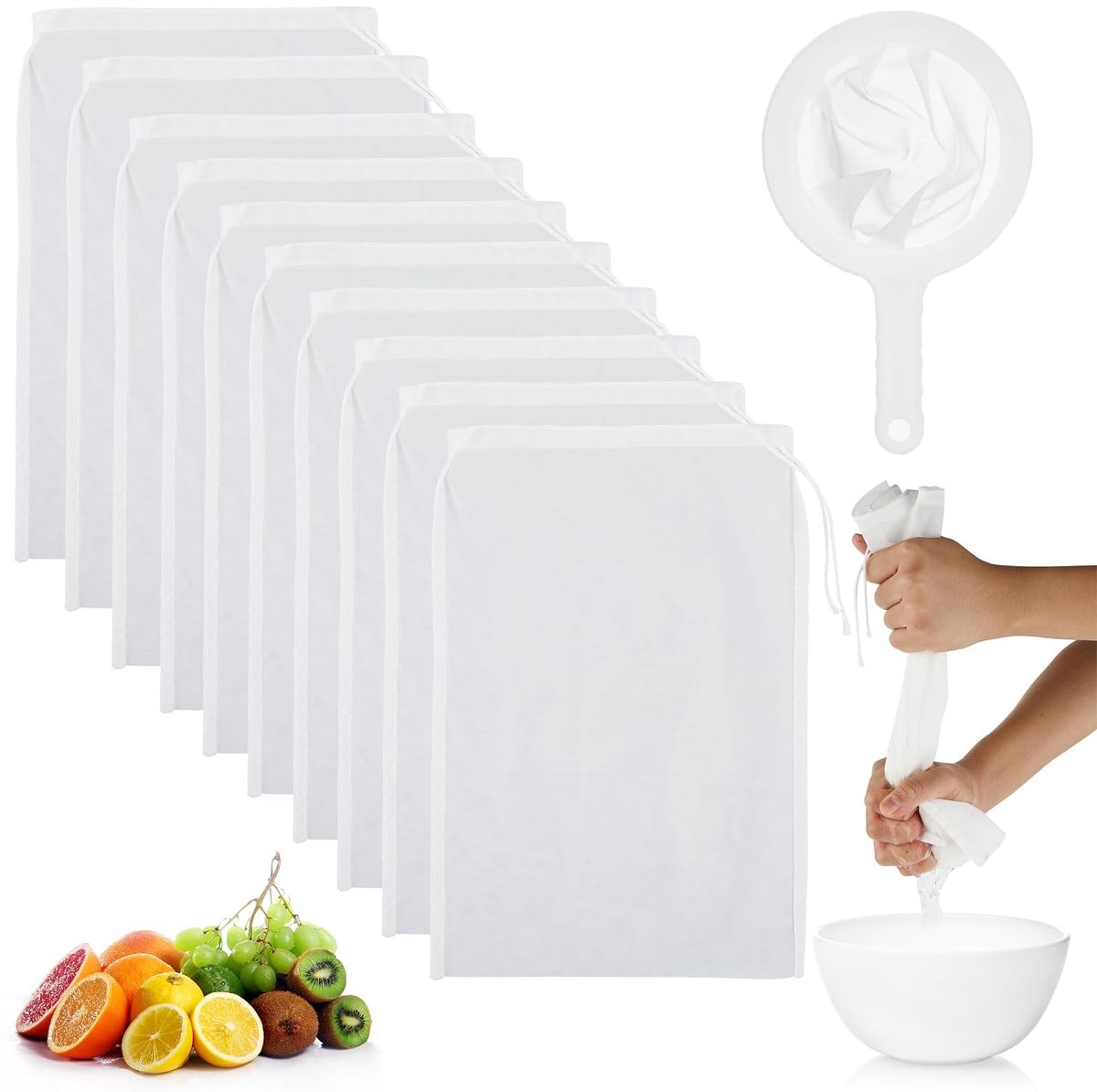 Solidchoice - Set van 10 Herbruikbare Notenmelk Zakjes 20x30 cm
