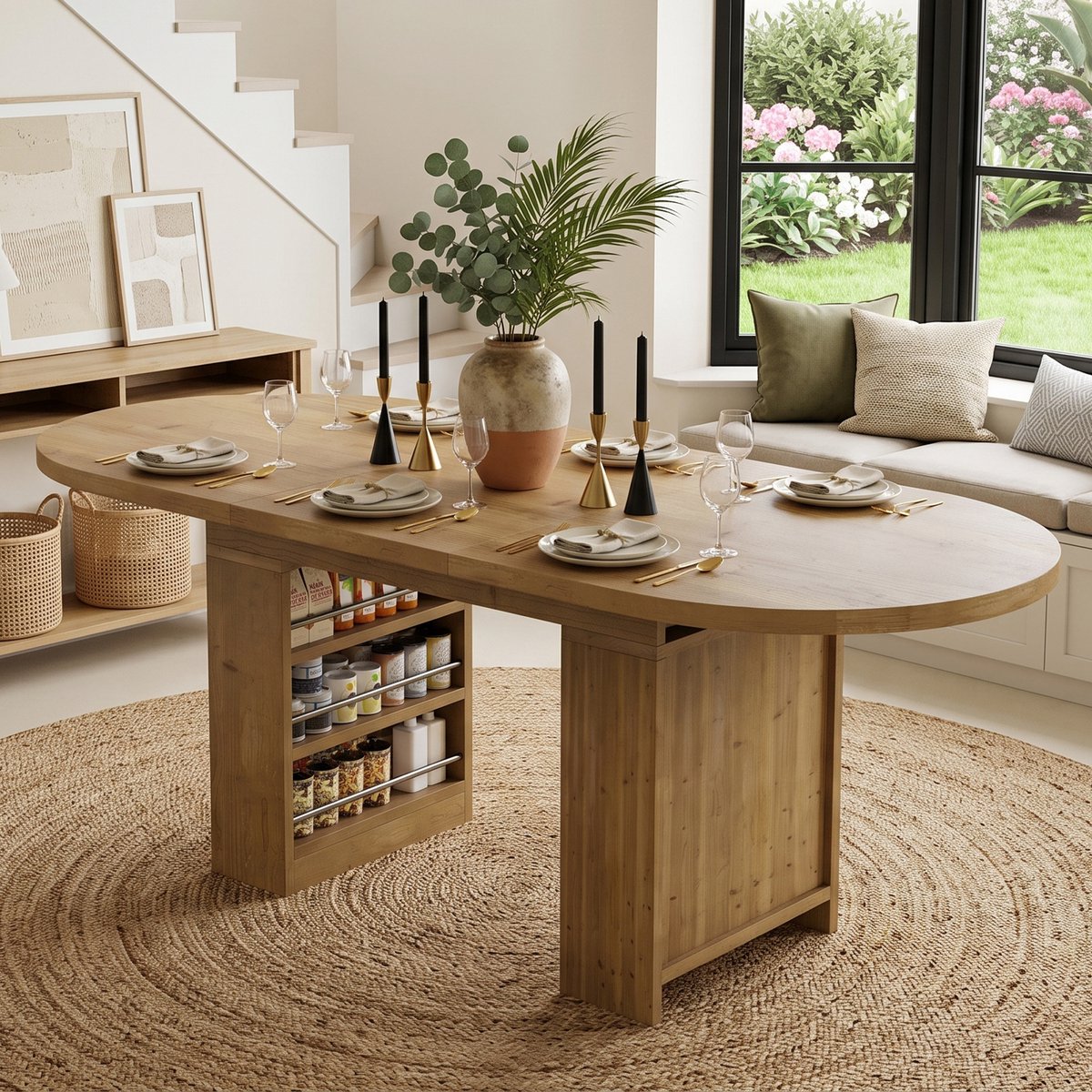 VVBV Eettafel 200x90x76 cm - Uitschuifbaar, Opbergruimte - Eiken, MDF