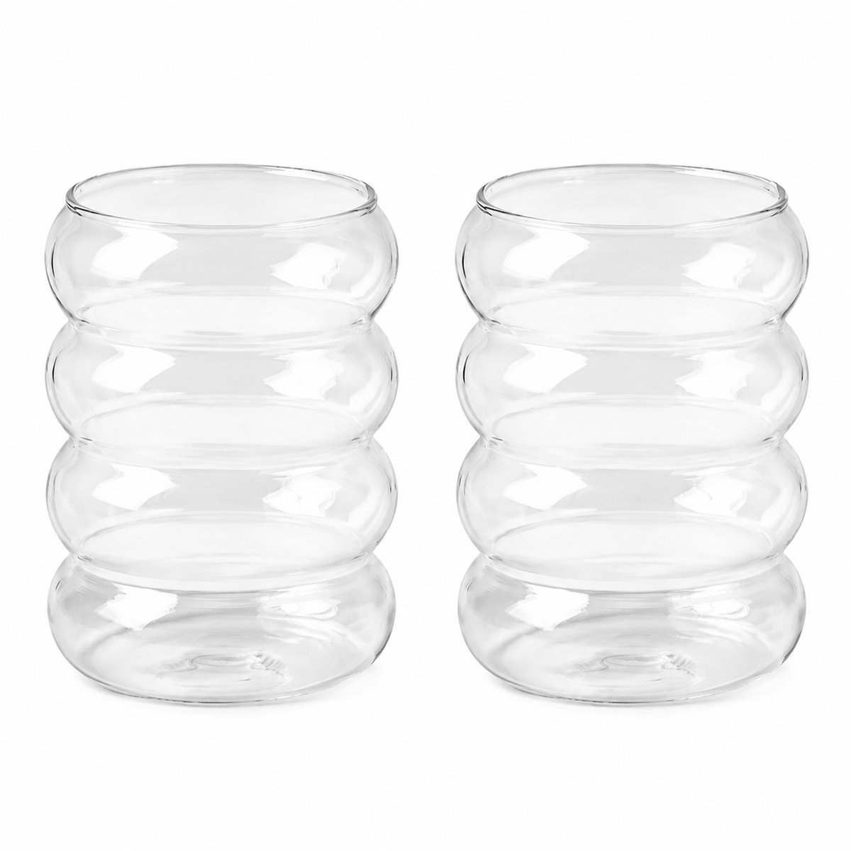 Bubbel Drinkglazen Set van 2 – 350 ml – Vintage Wavy Design – Geribbelde Glazen voor Matcha, Frisdrank & Sap