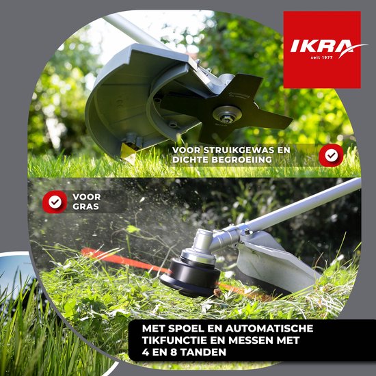 IKRA benzine-bosmaaier IBF 25-1, incl. draadspoel, 4-tands en 8-tands mes, veiligheidsbril en schouderriem — afbeelding 5