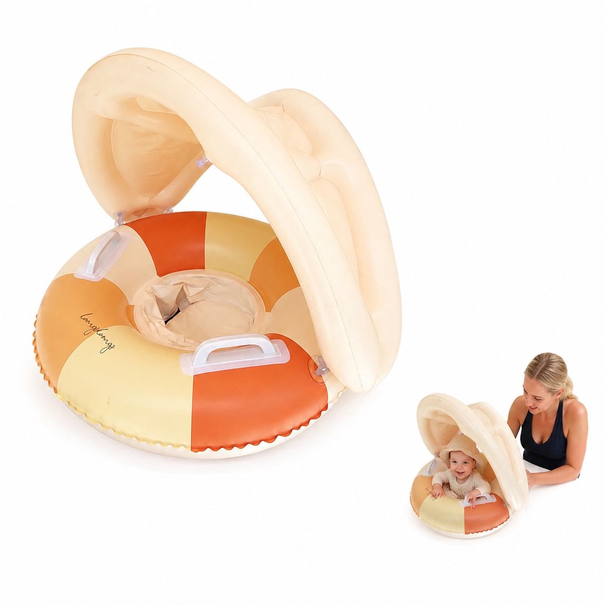 Zwemband - Baby Zwemband met Zonnehoedje - Zwemtrainer met Luifel - Veilig Zwemzitje voor Kinderen van 0 tot 4 Jaar - Oranje