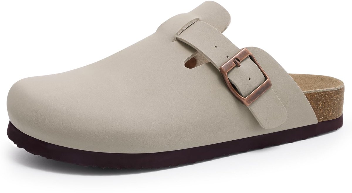 Homaxy - Unisex Clogs - PVC Look instappers -Comfort Slippers – Houten Clogs - Steenkleurig - 41 - Geschikt voor een voetlengte van 25.4cm