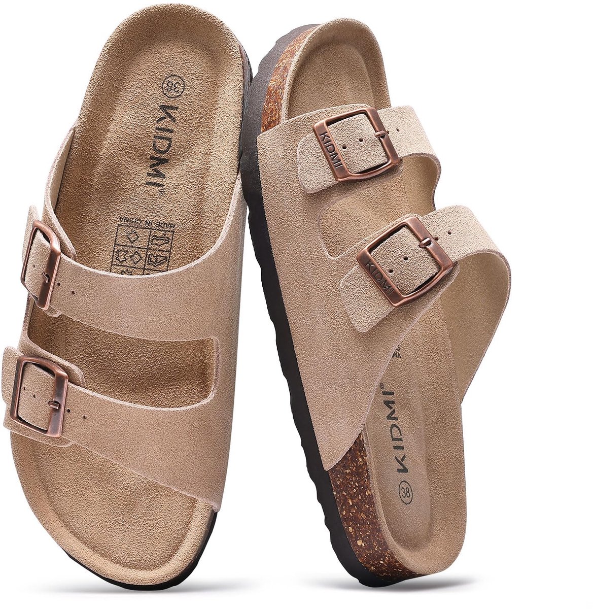 Homaxy - Unisex Sandalen - Suède Dames Slippers- Houten Clogs - Damesslippers met kurken voetbed - Abrikooskleurig - 36 - Geschikt voor een voetlengte van 22.86cm