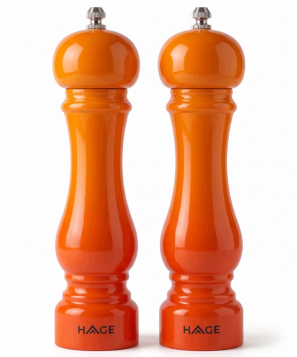 Hage - Handmatige Peper- en Zoutmolens - Peper & Zout - Keramisch Maalwerk - Verstelbare Maalgraad - 100 ml - Ø5.5 x 22 cm - Oranje