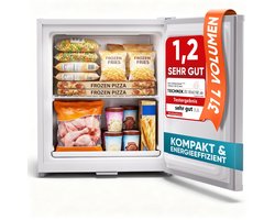 Stillstern Mini-diepvriezer, klein en stil, 31 l, mini-diepvrieskist -18 °C met ijsblokjesbakje en slot, deurscharnier rechts/links, 4-sterren diepvriezer, klein, diepvriezers voor op de camping/op kantoor, wit [energieklasse E]