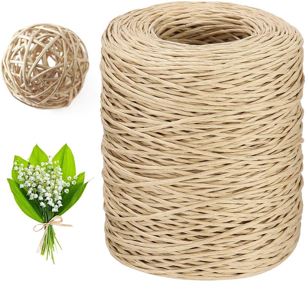 Bloemendraad papier 200 m – 2 mm, natuurlijk, voor boeketten en crafting,Biologisch afbreekbare papieren draad – flexibel en stevig – perfect voor DIY