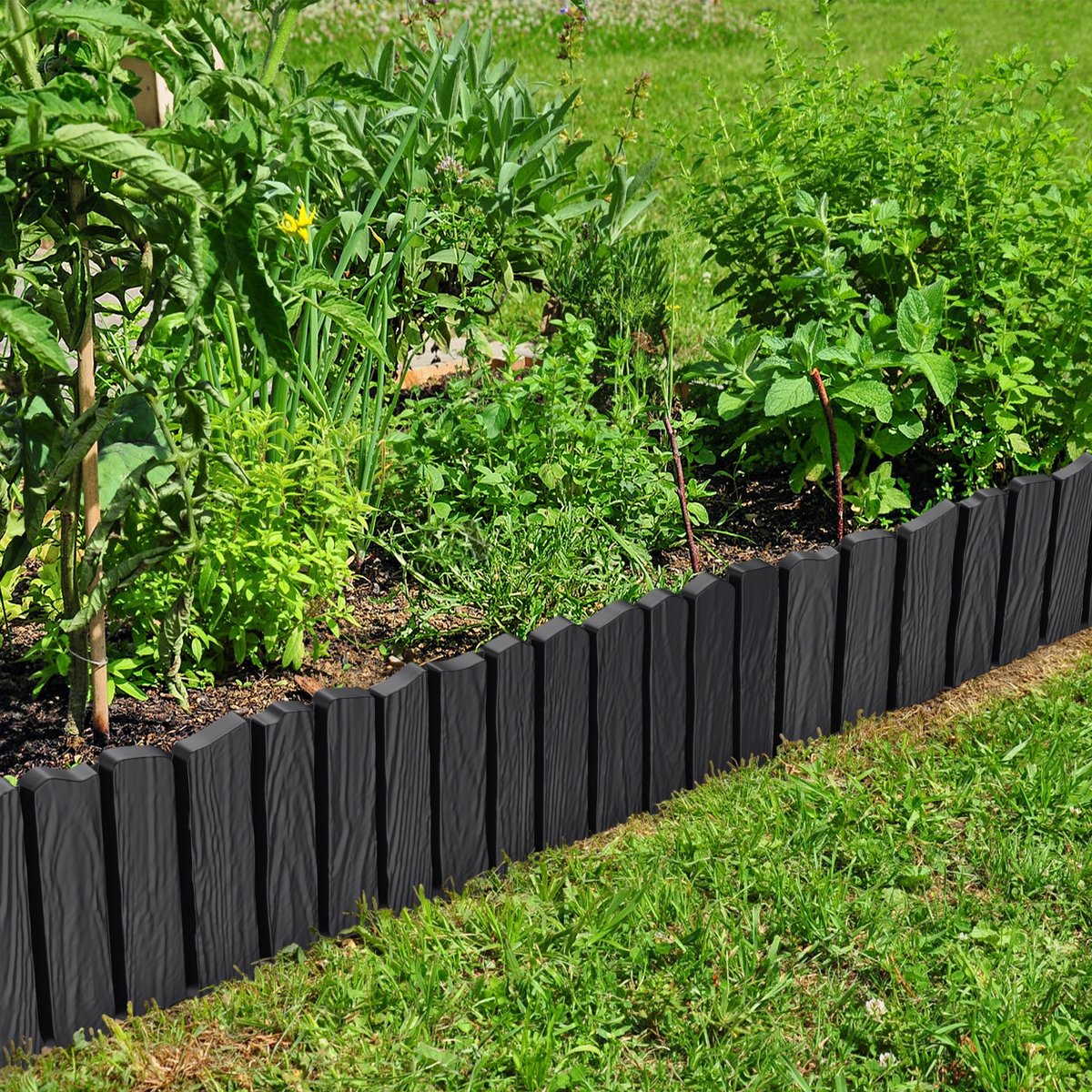 Houtlook Robuuste Gazonrand Tuinhek Perkrand Tuinpalissade Decoratieve Tuinafbakening Palissadehek - Antraciet - 2,3 m