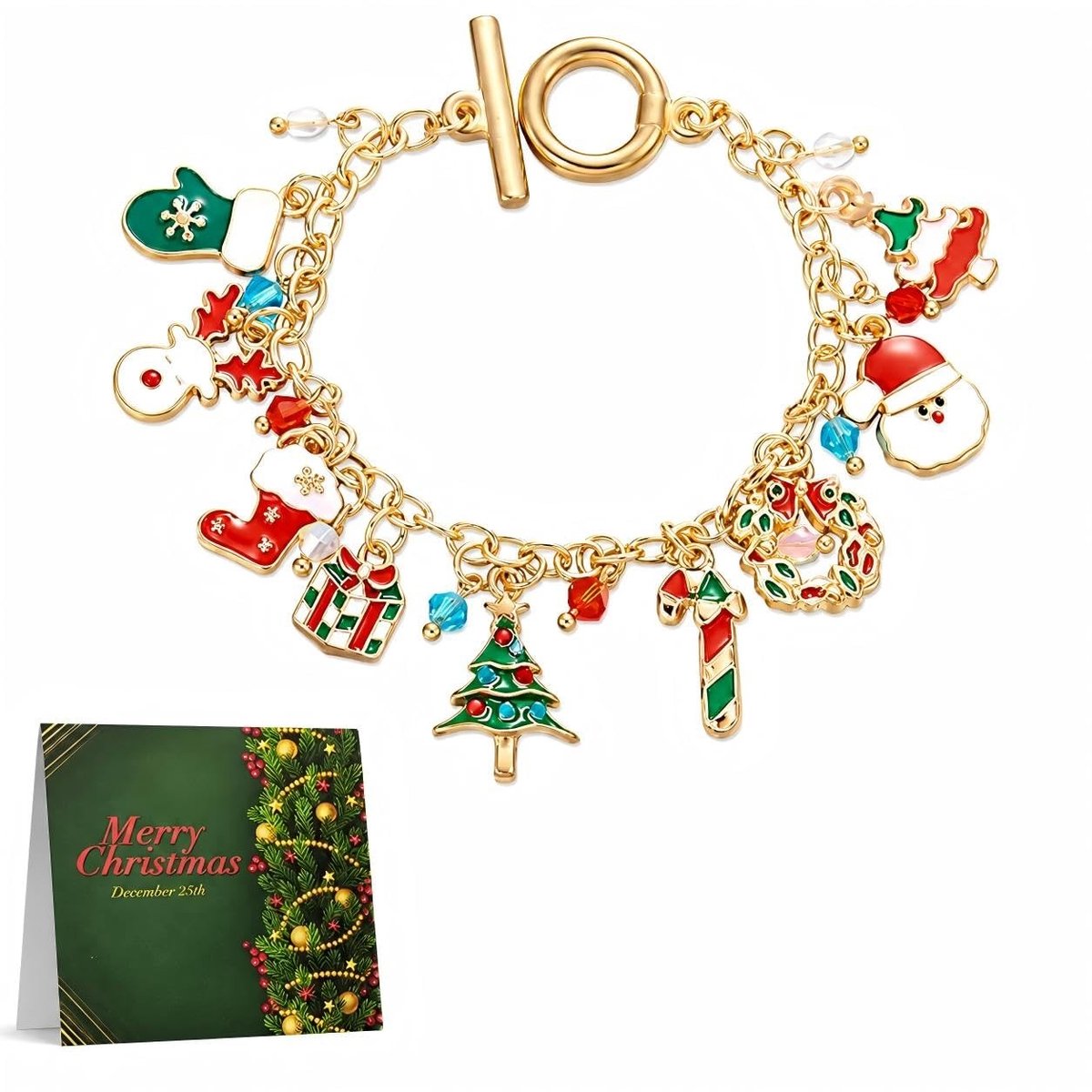 Solidchoice - Set van 12 Kleurrijke Kerstarmbanden met Charms