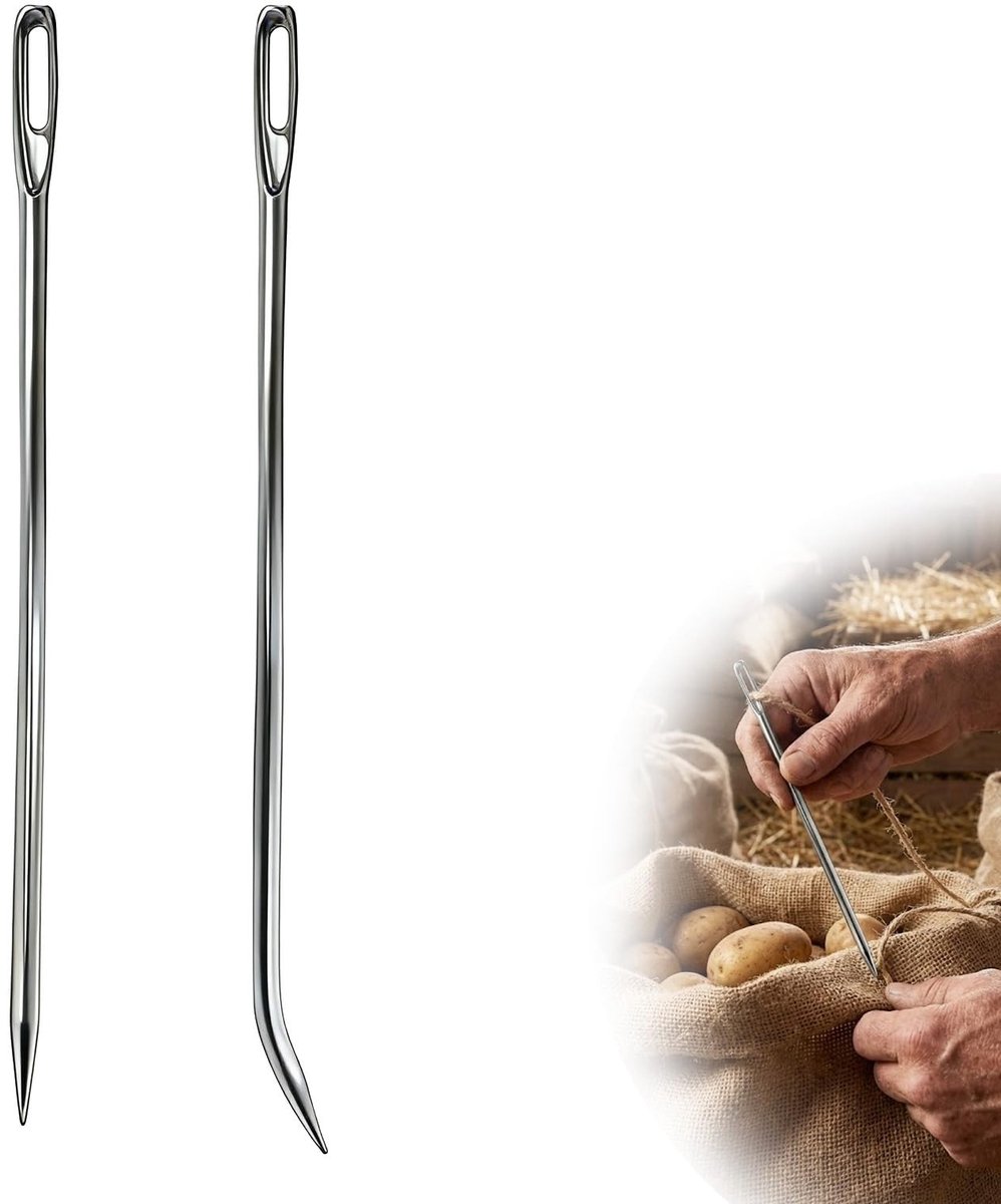Naainaalden set - Stopnaalden groot oog - Zwaar textiel naaien - Roestvrij staal - 17 cm 2 stuks - Zilver