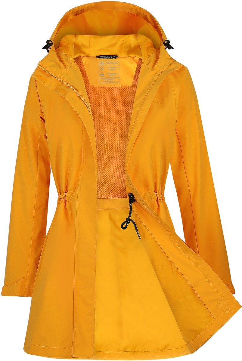 ATLASLAVA Regenjas Dames Lang Softshelljas Regenmantel Waterdichte Jas Trenchcoat Windbreaker Lichte Overgangsjas Mantel,Maat XL,Geel