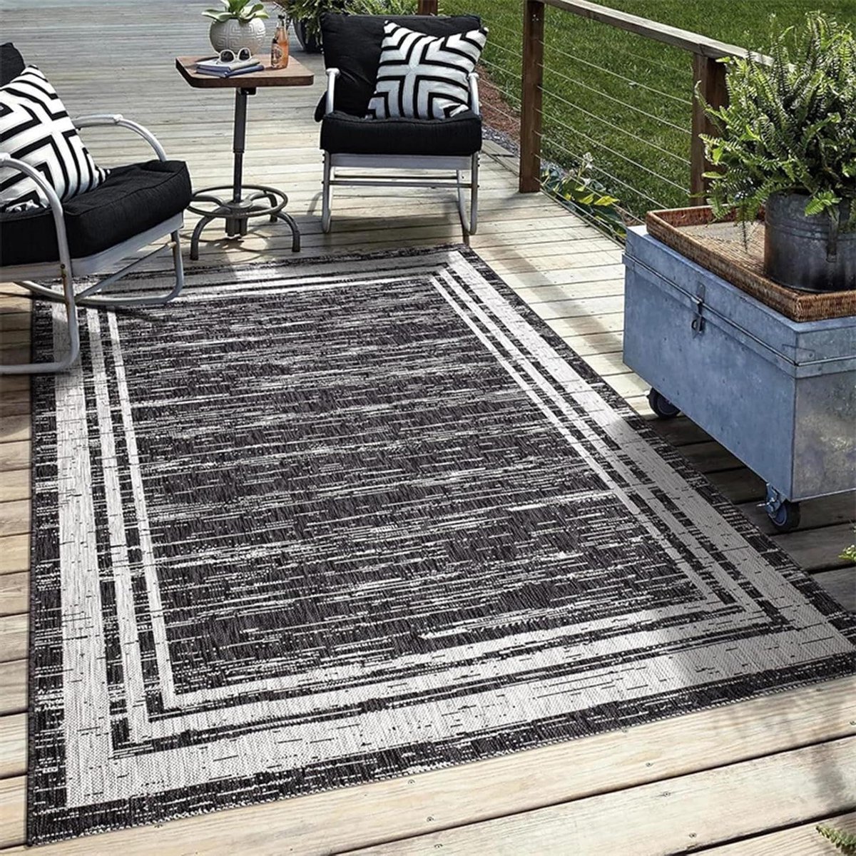 Buitenkleed Grijs - Vloerkleed Binnen/Buiten - Verfraaien van vloeren - Antislip achterkant - 3x5 - Grijs