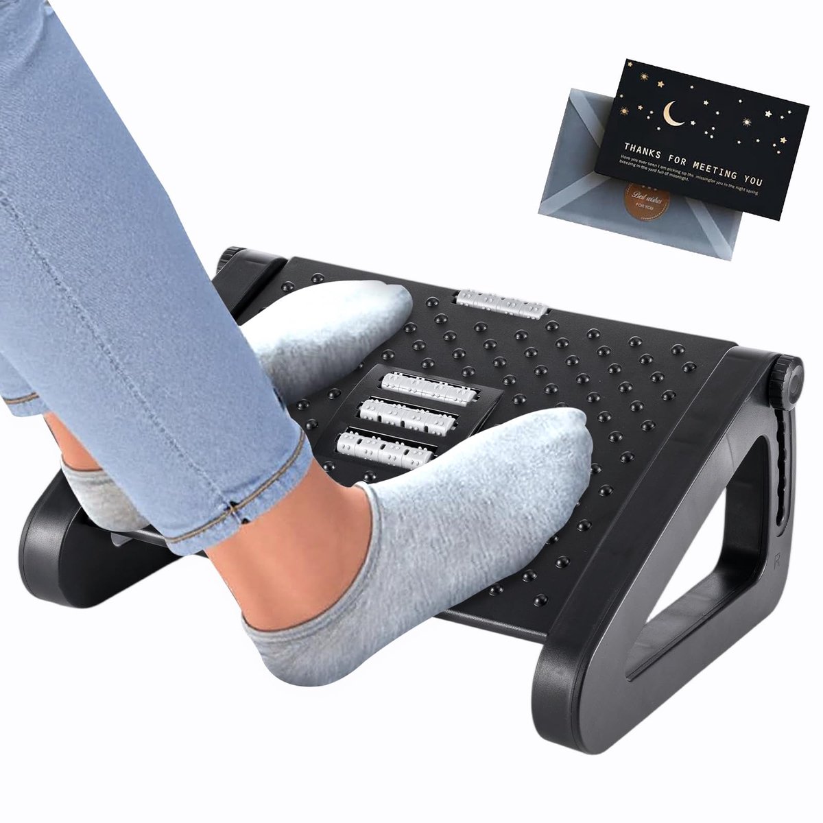 Ergonomische Voetensteun voor onder Bureau - Verstelbare Voetsteun met 6 Hoogtestanden - Antislip Voetenbank met Massageoppervlak - Comfortabele Voetkruk voor Verlichting van Benen, Knieën en Rug - Geschikt voor Kantoor en Thuisgebruik