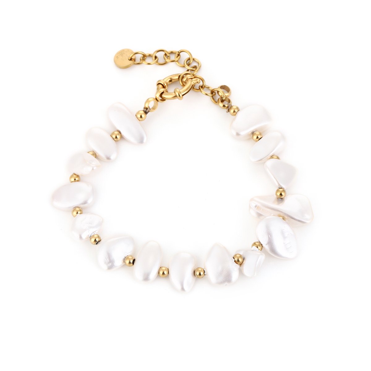 Matthew Studio® Armband Dames - Kralen Armband - Goudkleurig - Witte Kralen - RVS