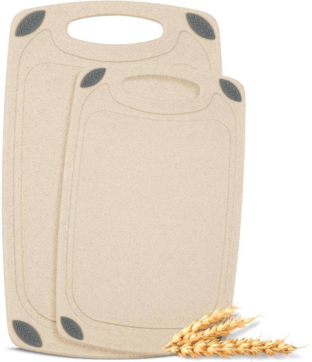 JCP® Snijplankenset - Snijplankenset met Houder - Vaatwasserbestendig - Beige - 40cm x 24cm x 2cm