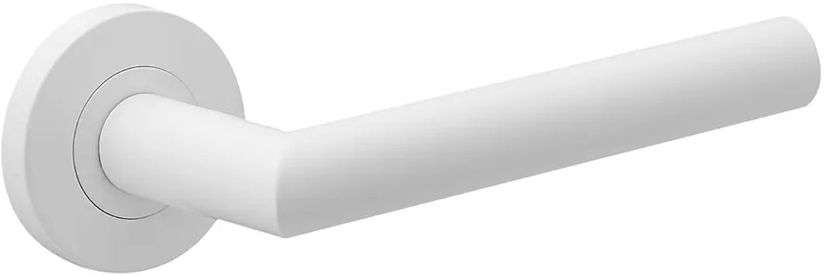 Deurkruk (2x) Luna rond 20mm haaks met een schroefrozet mat wit PVD gecoat | Witte deurklinken