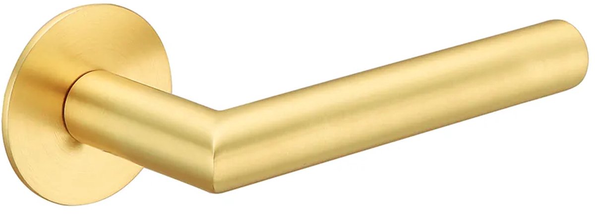 Deurkruk (2x) Celia rond 20mm haaks op ultra dunne rozetten van 3mm mat goud PVD gecoat | Ronde deurklinken