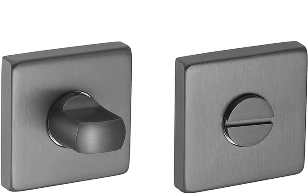 Rozet met toilet / badkamersluiting vierkant 53x53x8,9mm gun metal PVD gecoat