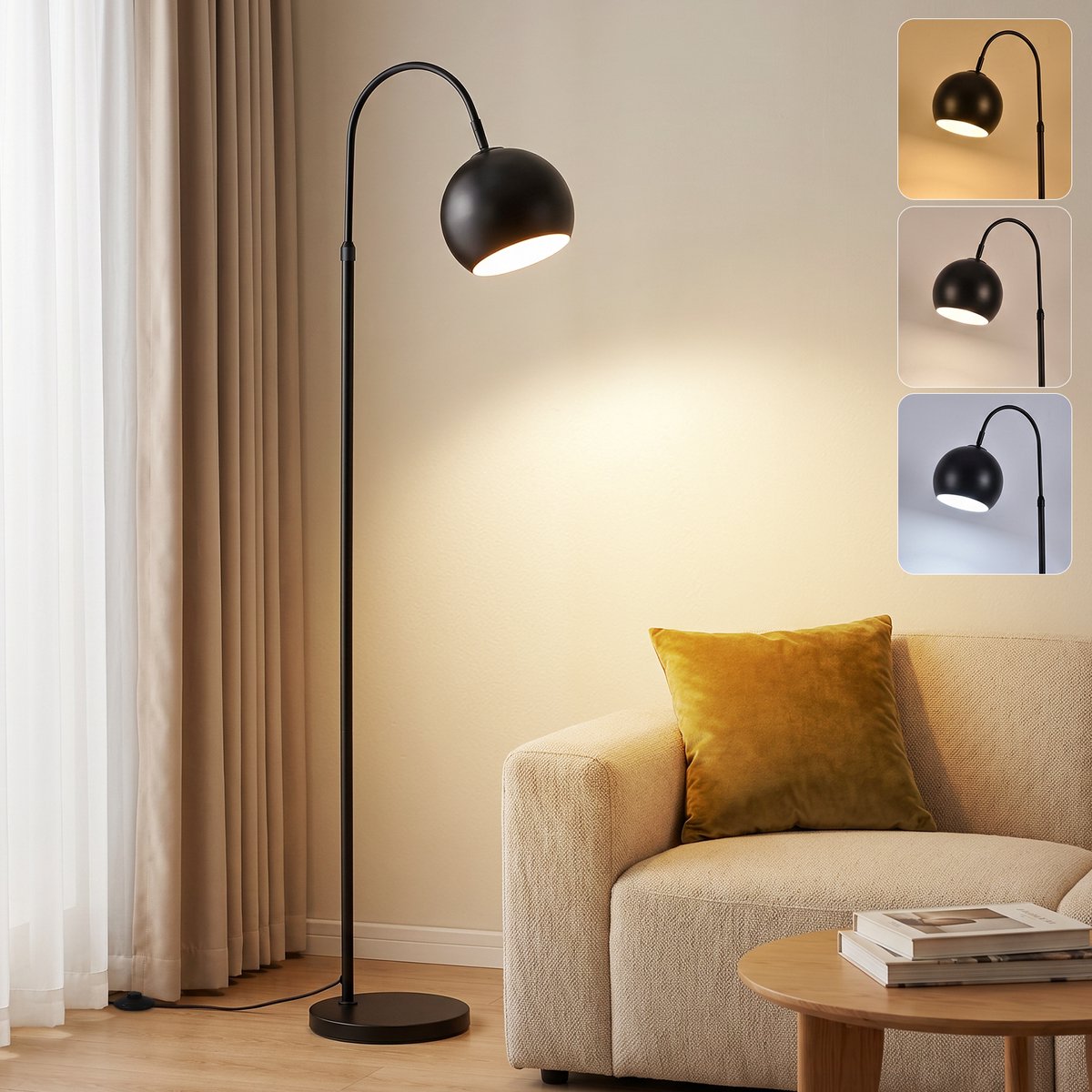 NETTLIFE Zwarte Staande Booglamp 160 cm - E27 | Met Voetschakelaar | Hoogteverstelbaar | Metalen Kap | Vintage Design | Ideaal als Leeslamp voor Woonkamer & Slaapkamer - Zonder Lamp