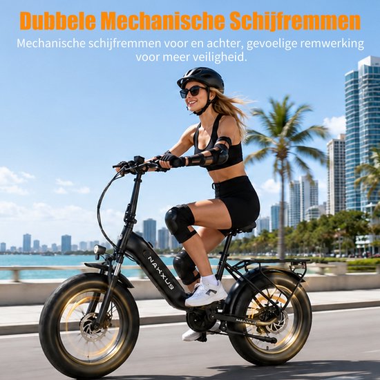 Vankel Elektrische Vouwfiets - 20 inch Fatbike banden - 36V 522Wh uitneembare accu - tot 70 km actieradius - 250W motor - Shimano 7 versnellingen - LCD display - Zwart van VANKEL — afbeelding 5