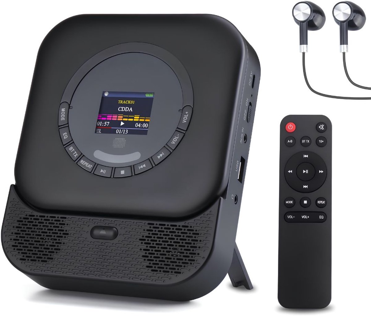 NIVA® CD Speler Draagbare - CD Speler - 6W - Draagbare Bluetooth CD Speler - Zwart - 15cm x 3cm x 15cm