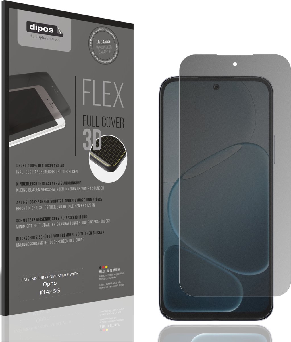 dipos FLEX – Matte Privacy Screenprotector geschikt voor Oppo K14x 5G | Volledige Schermbescherming | Case-Friendly