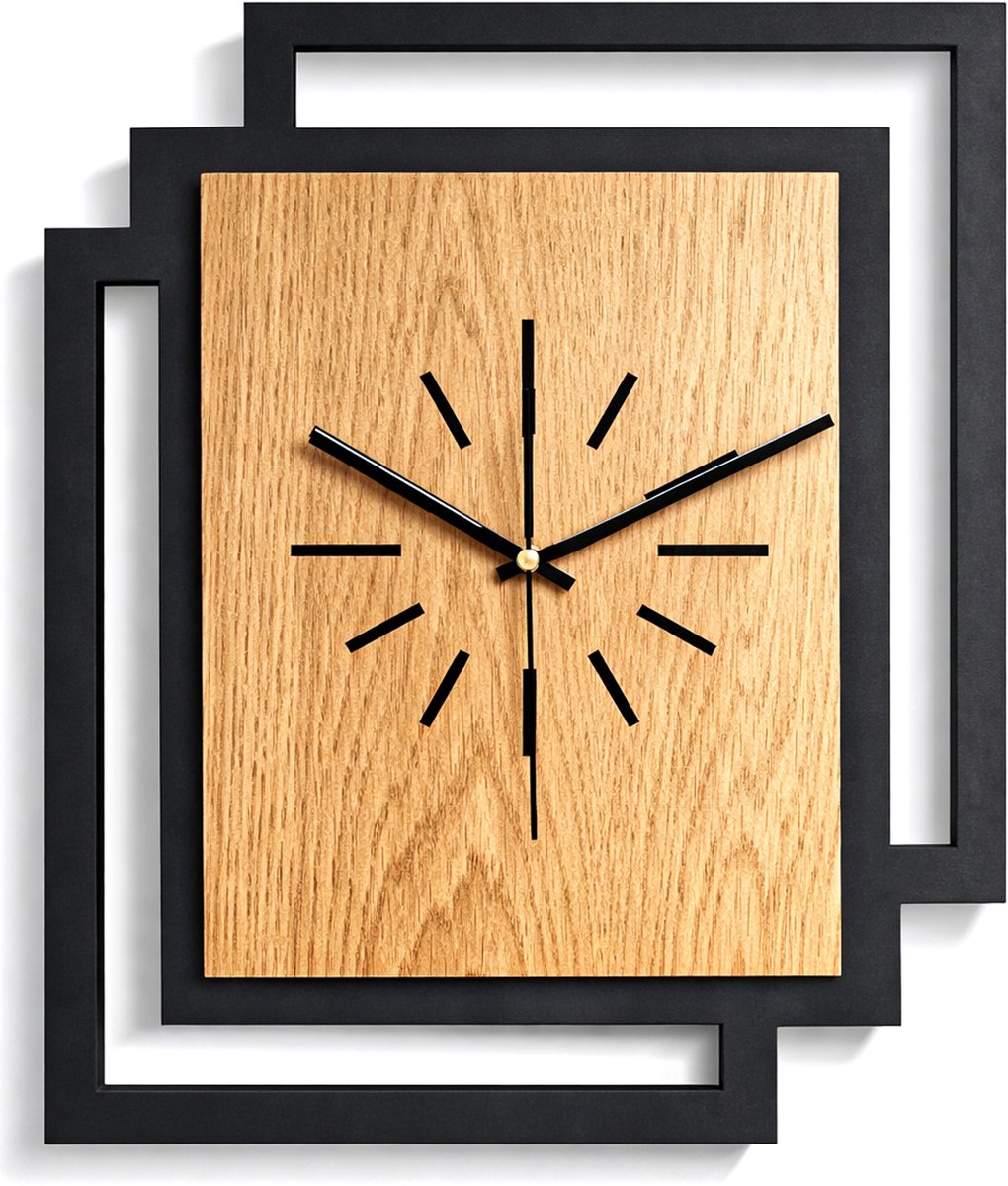 Handgemaakte Grote Houten Wandklok – Modern Minimalistisch Design, Rechthoekig Verticaal, Geruisloos, Zonder Tikkend Geluid – Voor Woonkamer, Slaapkamer, Keuken – Unieke Wanddecoratie, Industrieel Design & Stil Uurwerk, zwart en hout