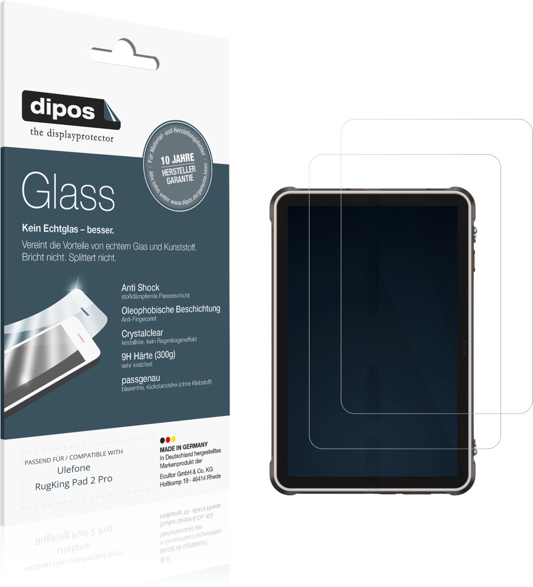 dipos – 2x Pantserfolie geschikt voor Ulefone RugKing Pad 2 Pro | 9H Screenprotector