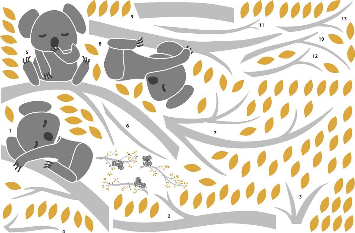 Ambiance Sticker Muurstickers - Schattige koala's op takken - Transparante achtergrond - 40x60cm Multi color