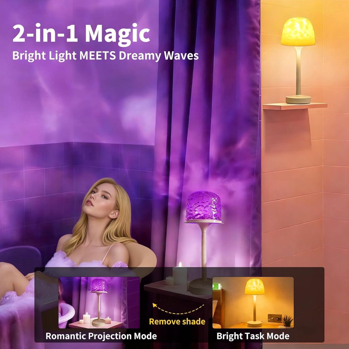 Ryoudavell 2-in-1 Watergolf Sfeerlamp - 16 Kleuren RGB Projector - Oplaadbaar Touch - Voor Binnen & Buiten