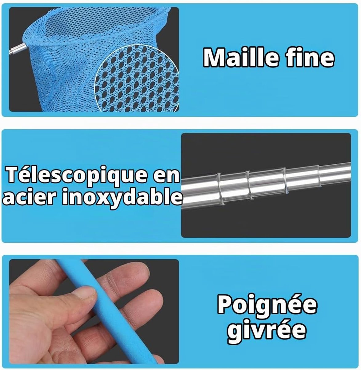 Telescopisch schepnet voor kinderen - 3 Stuks - 37 tot 85 cm - Uitschuifbaar Visnet - Telescoop Schepnet - vlindernet - Vijver Schepnet - Insectennet - Landingsnet - Visnetje/schepnetje/vlindernetje - Zwembad Schepnet - Buiten speelgoed – foto 3