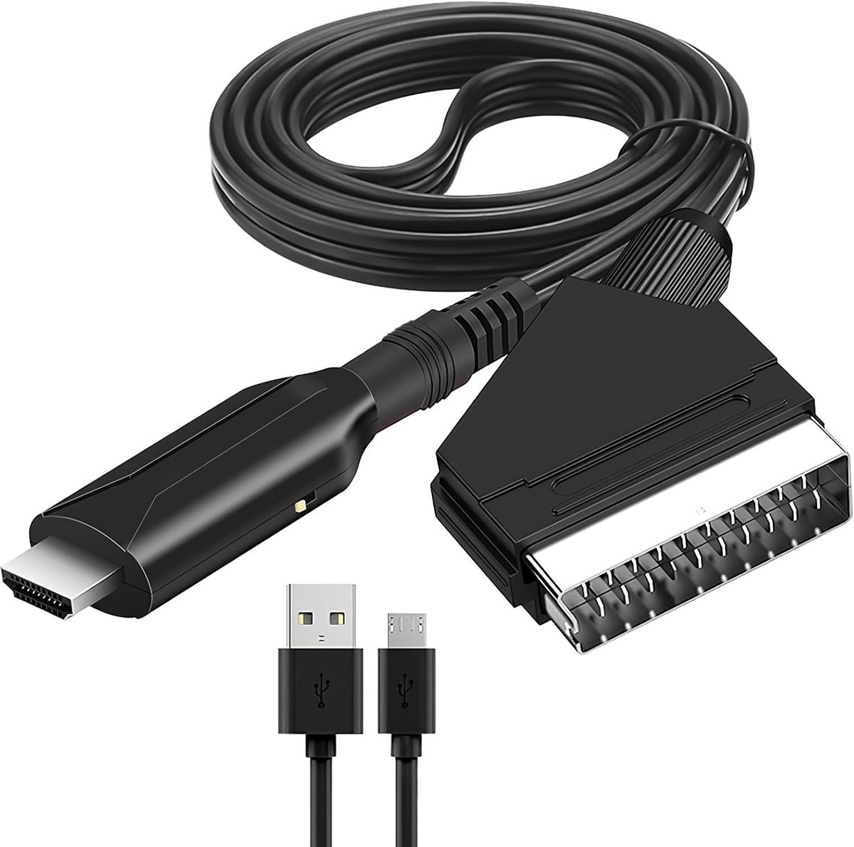 SCART naar HDMI Adapter - Converter Video Audio - Met Voedingskabel - Omvormer - Scart naar HDMI Converter HD 1080p/720P - SCART naar HDMI Converter - Plug & Play - voor TV HDTV STB VHS VCR PS3 Sky DVD Blu ray etc - 1 m kabel met USB-stroom