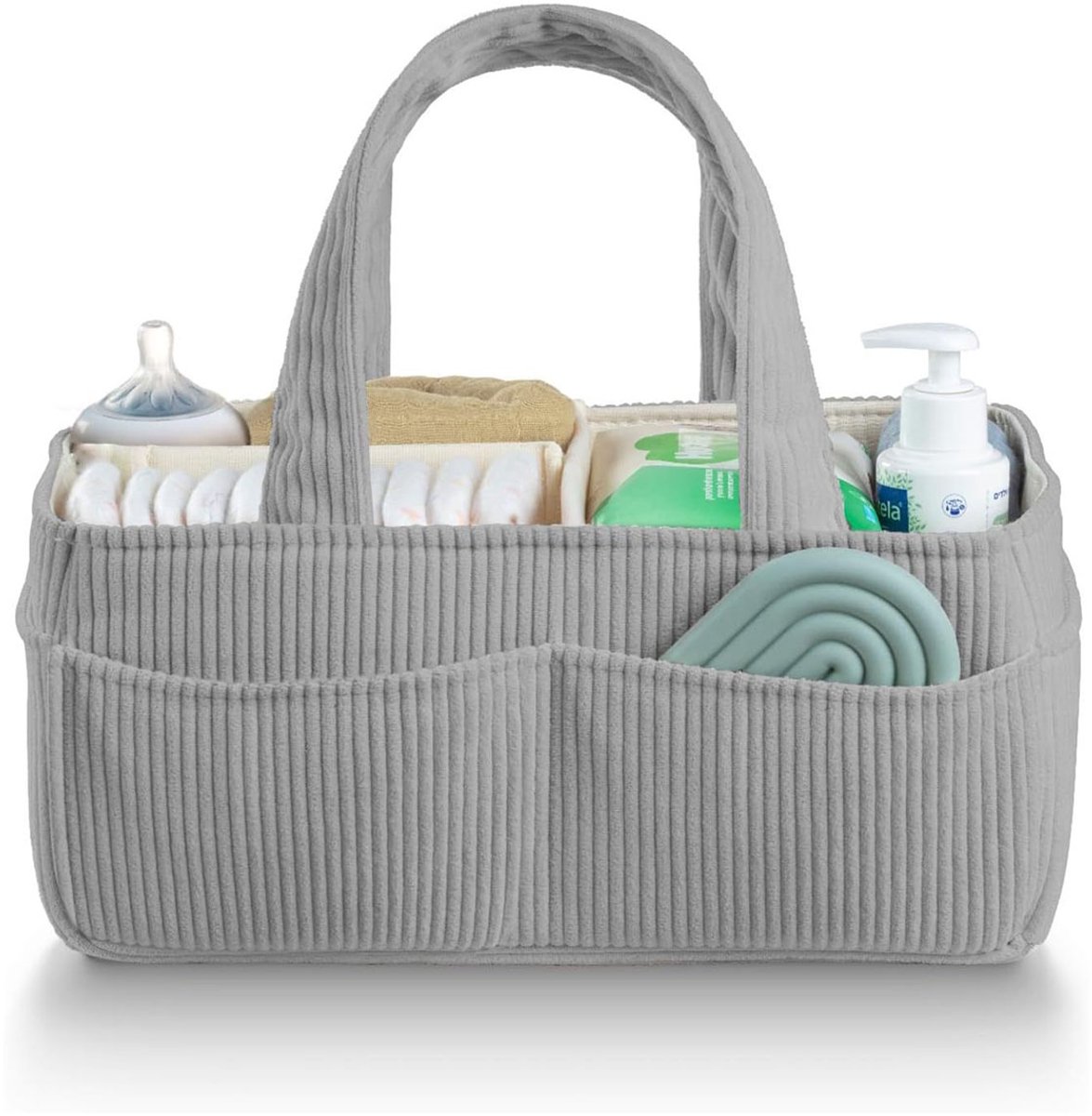 Luieropbergmand voor baby's - Luiertas - Luiermand met grote capaciteit - Luieropbergmand voor in de auto - 35x23x18cm - Opvouwbaar - Corduroy - Geschikt voor auto-interieurs, kinderkamers, badkamers en buitenactiviteiten - Grijs