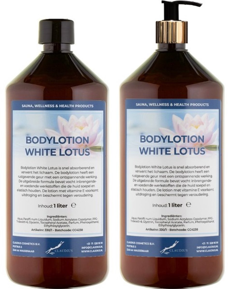 Bodylotion White Lotus 1 Liter - met gouden pomp - set van 2 stuks