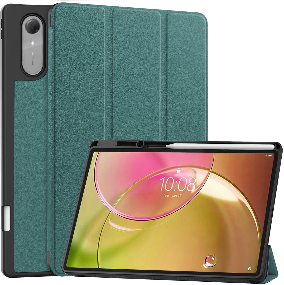 Hoes - Geschikt voor Lenovo Idea Tab Pro Gen 2 - Dun & Stevig - Trifold Bookcase - Hard Cover Case - Met Uitsparing Geschikt voor Lenovo Pen - Hardcover Book - Tablet Hoesje - Donkergroen
