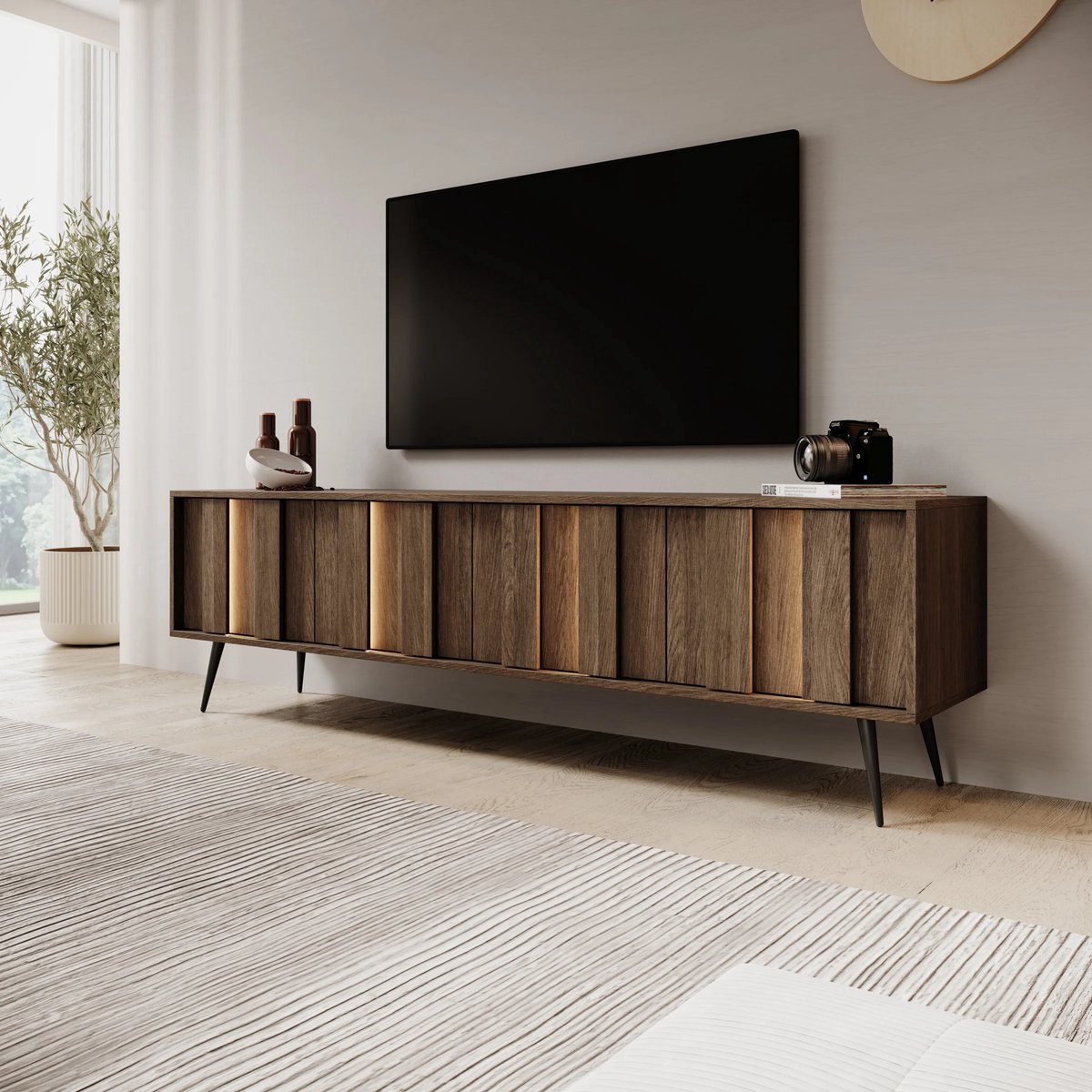 MEUBELLA Umbra - TV-Meubel - Donker eikenpatroon - 183x40x54 cm Bruin
