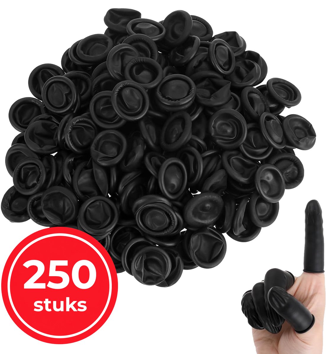 ComfiCare® Vingercondoom 250 stuks Medium – Latex handschoen - Vingerbeschermer – Vingerbob – Vinger condooms – Vingerverband – Vingercondooms Medium – Vingerbeschermer snijden – Vingercondoom – Vingercondoom waterdicht - Zwart