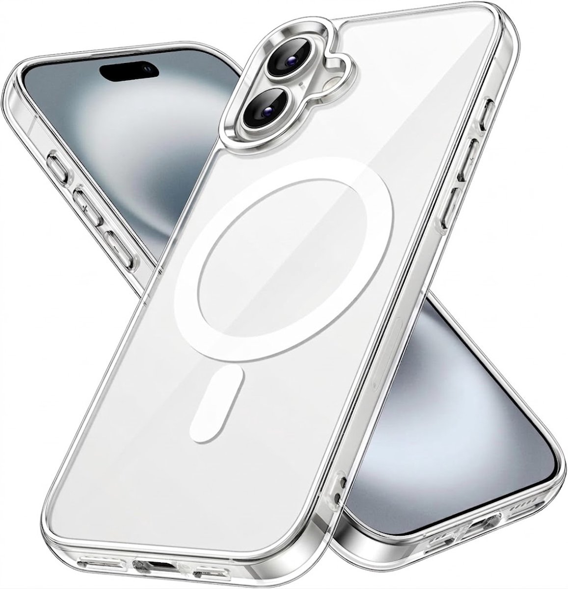 YSONIC Hoesje Geschikt voor Apple iPhone 16 Transparant - Siliconen Back Cover - Case Geschikt voor MagSafe - 2500g Magnetische Trekkracht