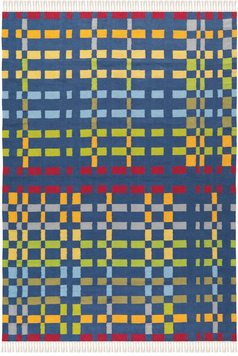 Padiro laagpolig vloerkleed 170 x 240 cm - meerkleurig - geometrisch ruit- en blokpatroon - met franjes - geschikt voor vloerverwarming - van wol