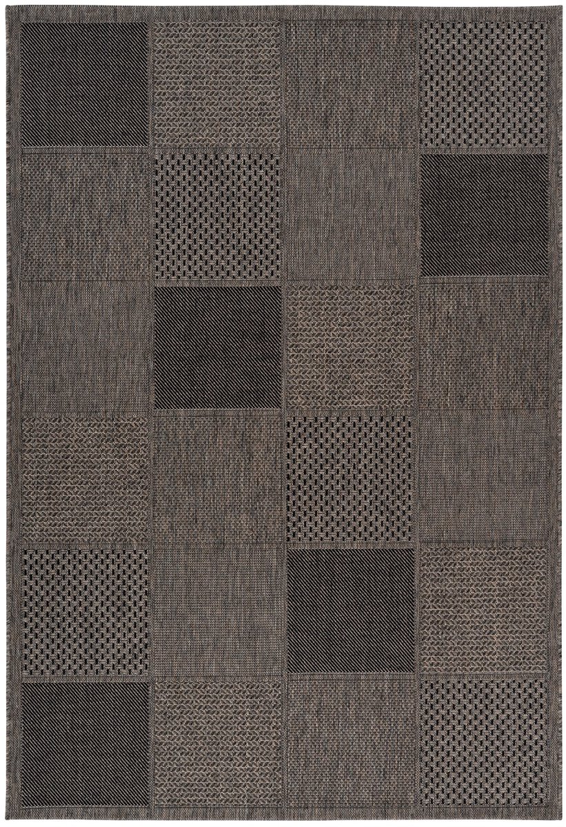 Padiro vlakgeweven vloerkleed 80 x 230 cm - taupe - modern geometrisch patchwork patroon - voor binnen en buiten - geschikt voor vloerverwarming - van polypropyleen