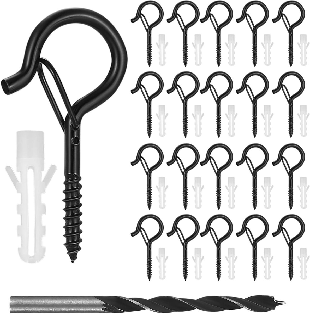 Solidchoice - Set van 20 Zwarte Schroefhaken met Veiligheidsbuckle