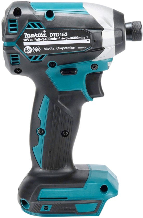 Makita DTD153 slagmoersleutel, zwart met turquoise details, borstelloos.