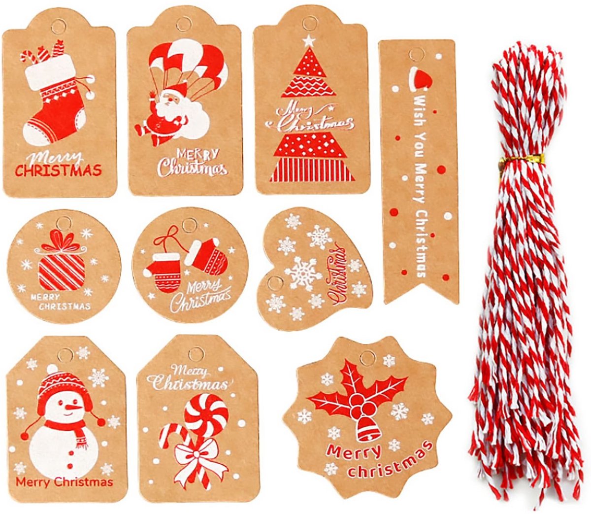 Solidchoice - Set van 100 Kerst Labels, 10 Verschillende Patroon